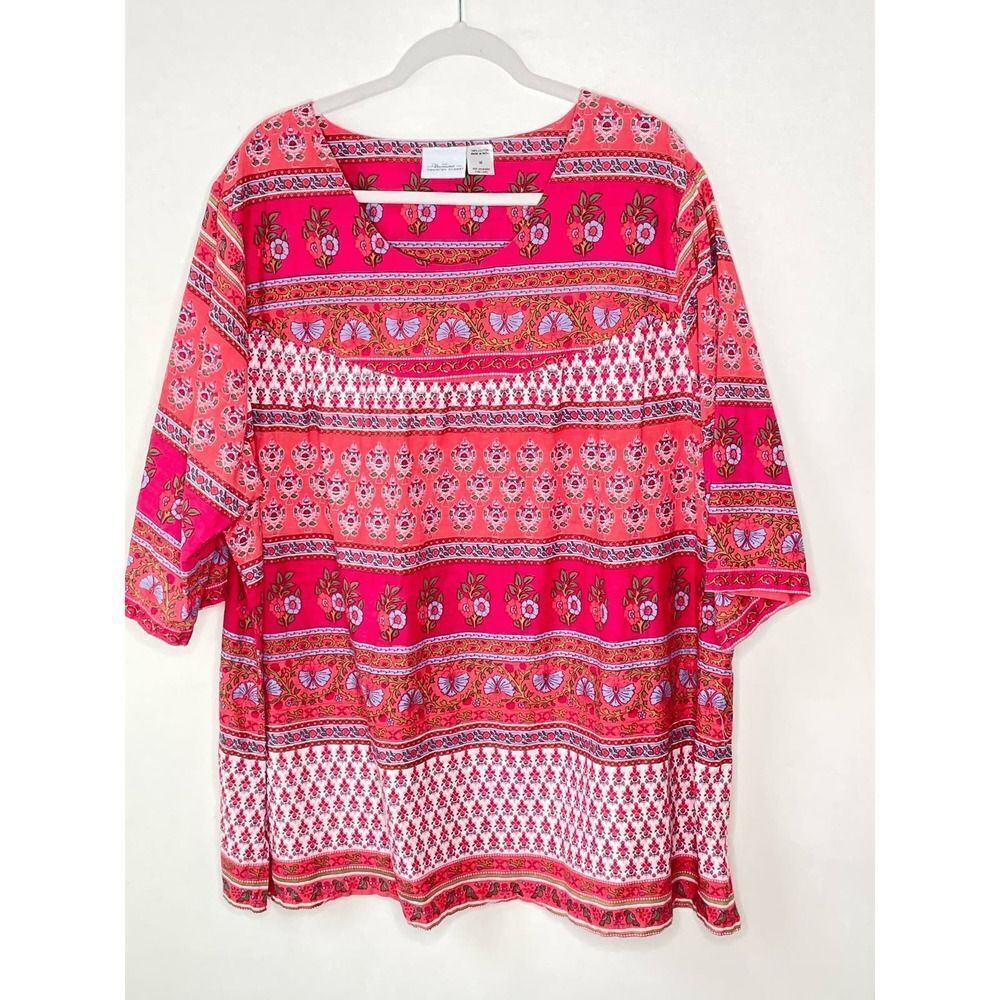 Vermont Country Store Floral Neck Wide Sleeve Cotton Floral Muumuu Top sz. 3x BB